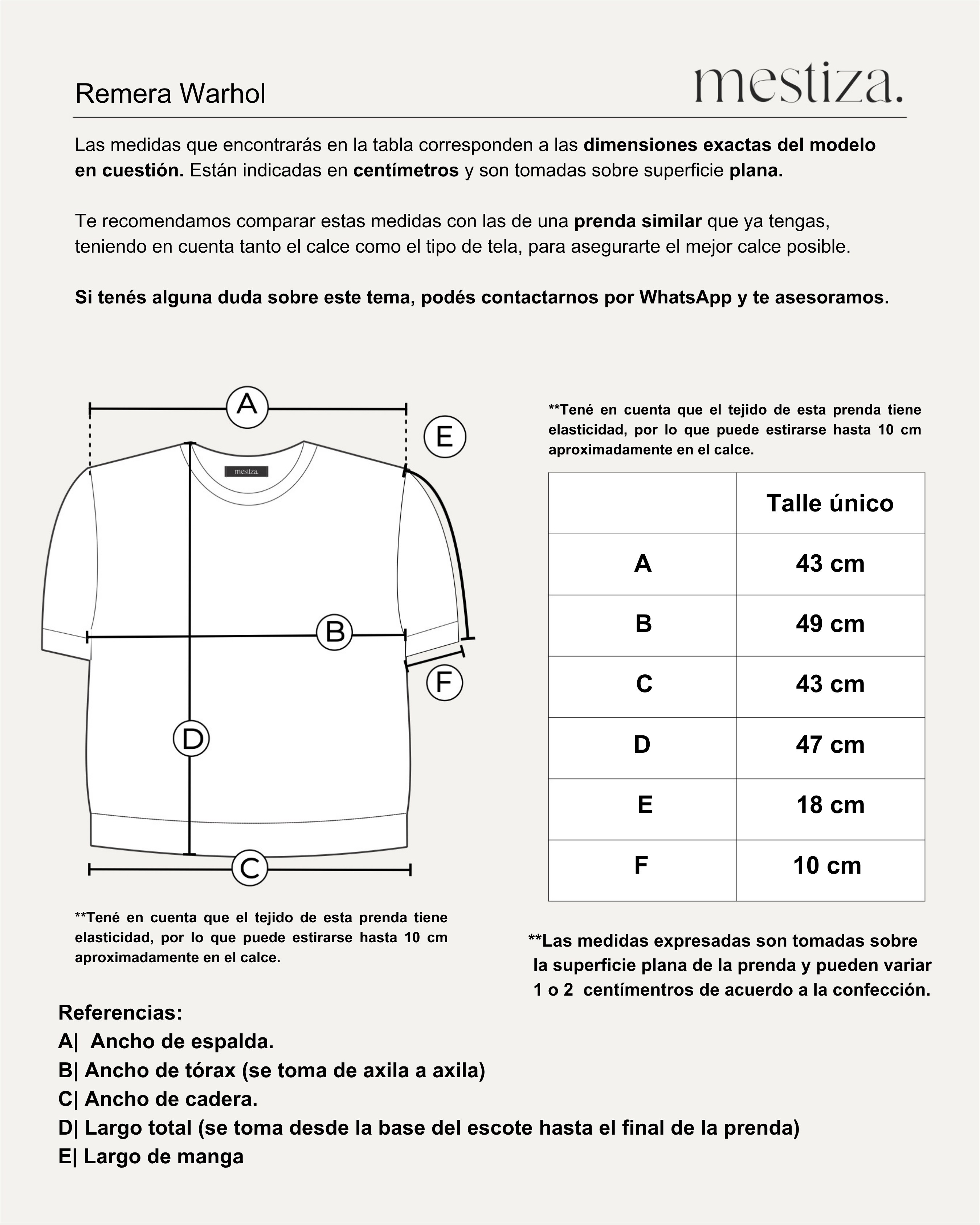 Gu&iacute;a de medidas Remera Warhol